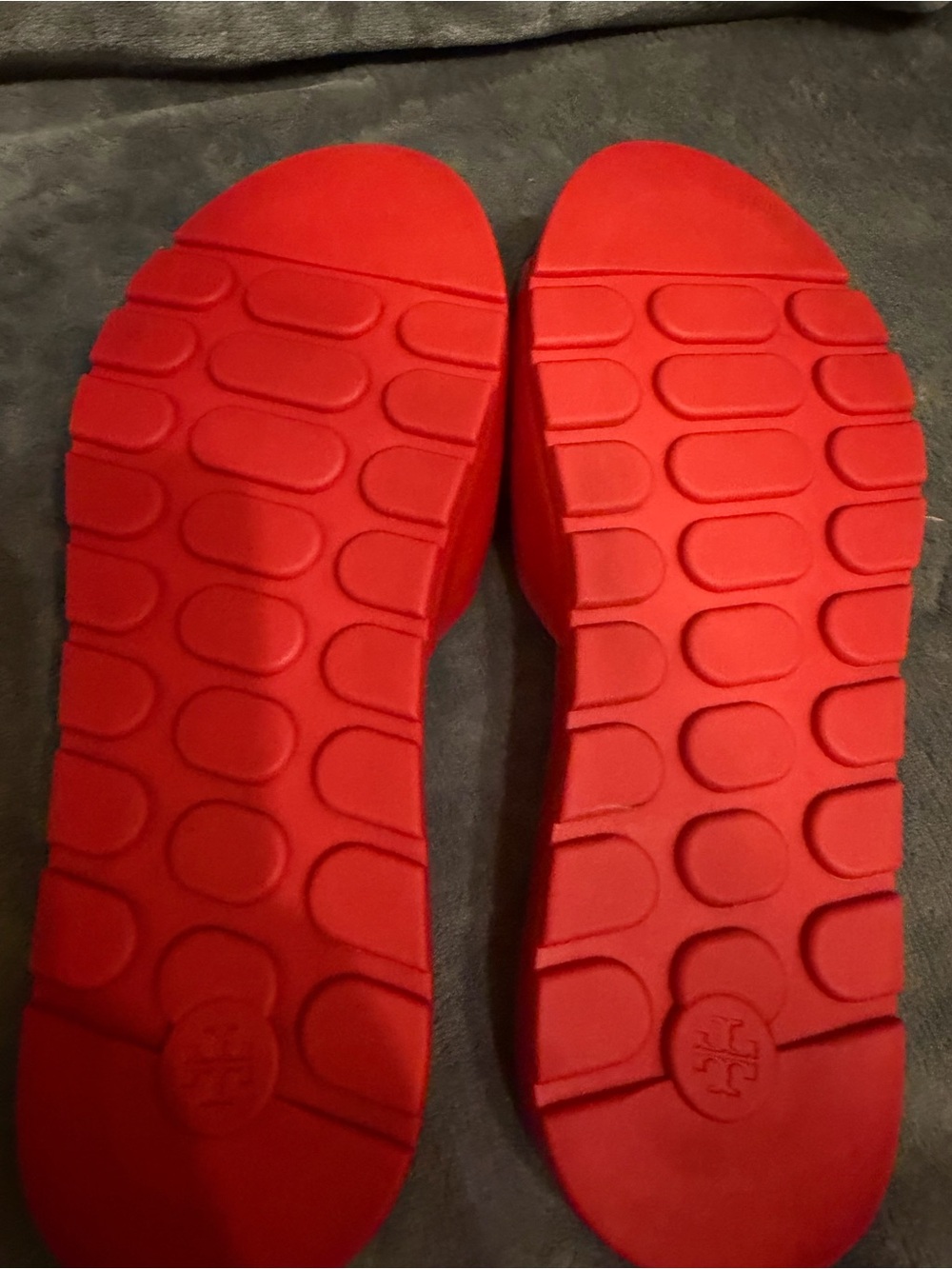 Tory Burch Red Patent Slide Sandals with Gold Logo - Picture 7 of 8